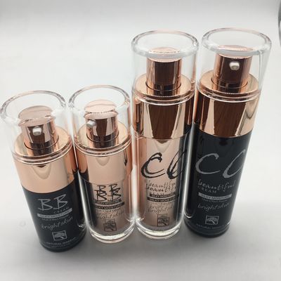 Makeup 30ml 50ml Glass Lotion Bottles With Pump Cylinder Shape Customized Color
