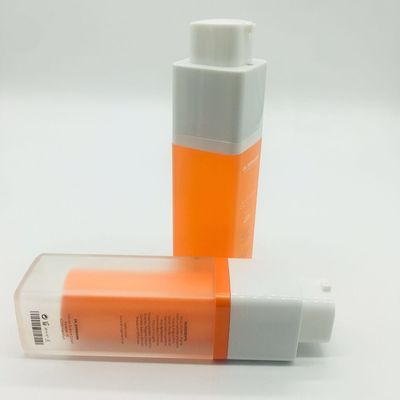 Square Acrylic Airless Empty Foundation Bottle With Pump Orange Color