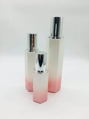 Hexagon Pink Plastic Airless Bottle Cosmetic Lotion Container Liquid Packaging